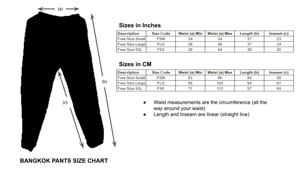 Bangkok Pants Size Chart