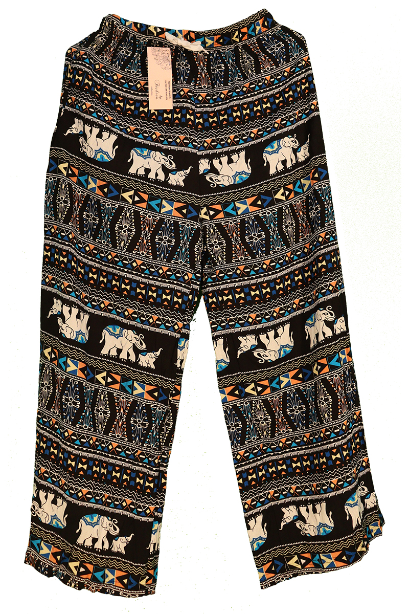 Yoga Pants / Free Size Small / Open Ankle / Aztec Pattern / Elephants Print / Black with Turquoise