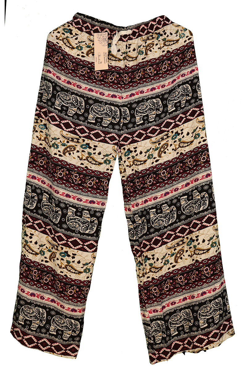 Yoga Pants / Free Size Small / Open Ankle / Paisley Pattern / Elephants Print / Maroon with Turquoise