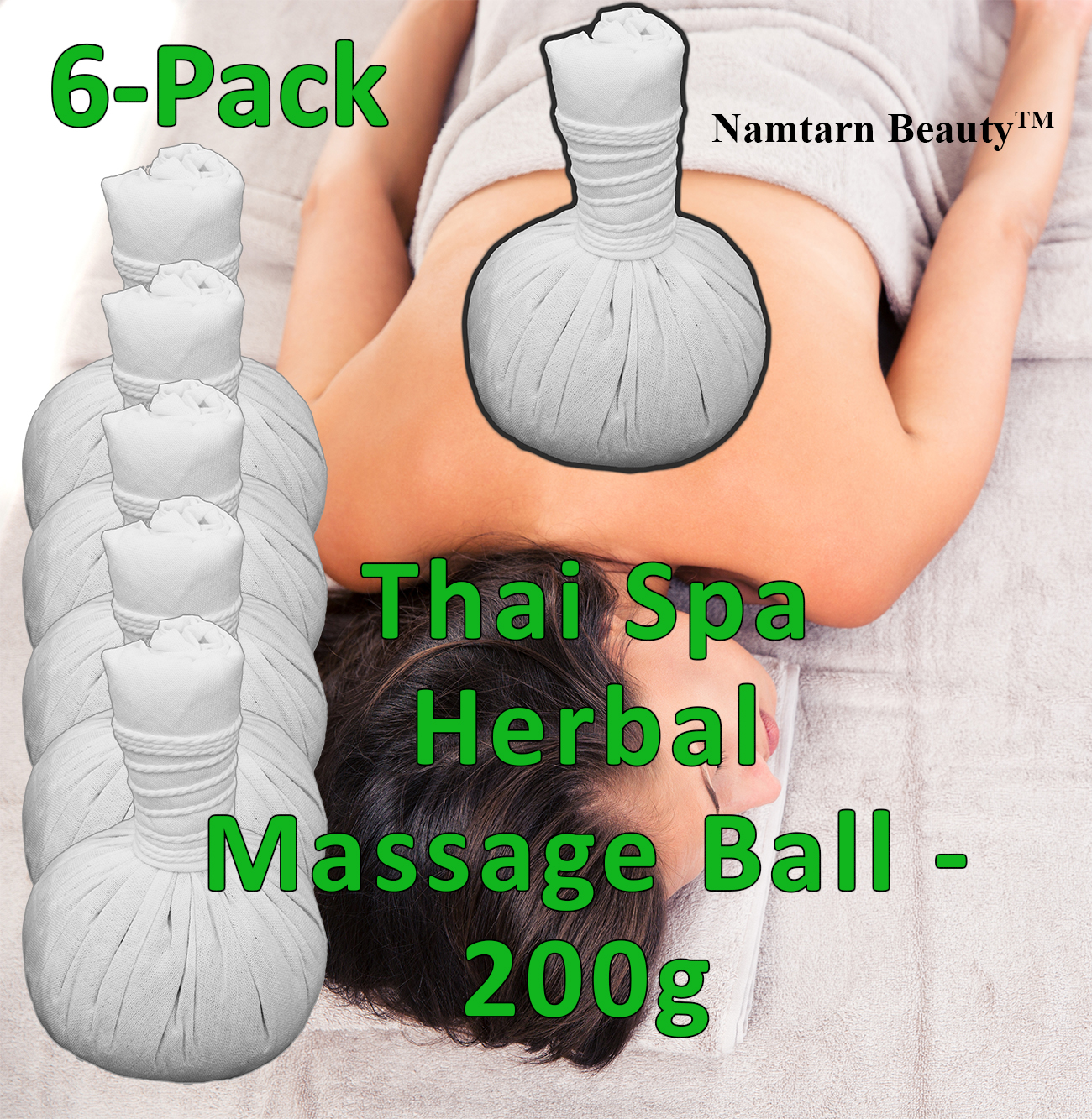 Namtarn Beauty Thai Massage Ball x6 img 1 Woman on Massage Table with product